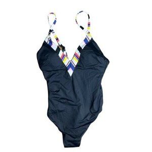 Trina Turk Treasure Cove V-Plunge Mio One-Piece, Women's Size 8, Black NEW